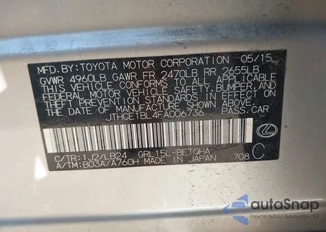 2015 Lexus Gs 350 z USA, uszkodzony, nr VIN JTHCE1BL4FA006736